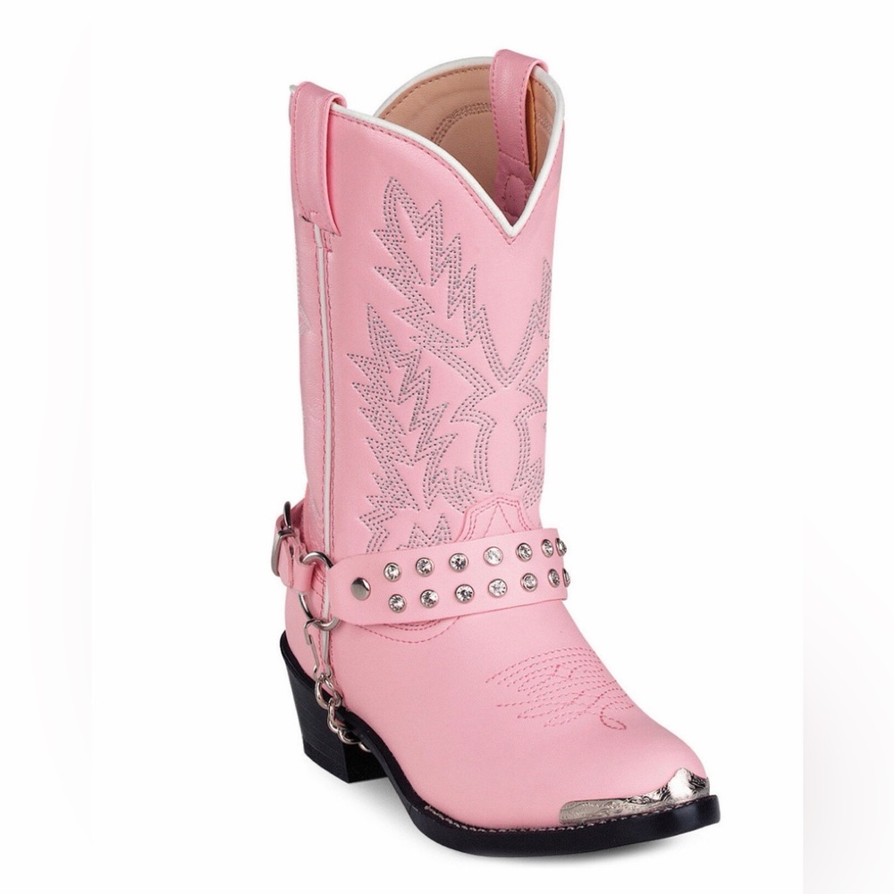 Durango L'il‎ Kids Pink Rhinestone Wrap (Removable) Western Boots Sz 6D EUC